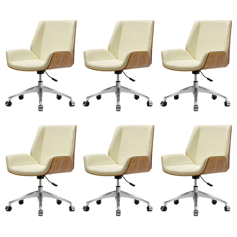 Armless Desk Chair Slide Modern Adjustable Seat Height Chair with Wheels Beige 6 Piece Set Clearhalo 'furn' 'furn_office_chair' 'Furniture' 'Office Chairs' 'Office Furniture' 'office_chair' 6946900