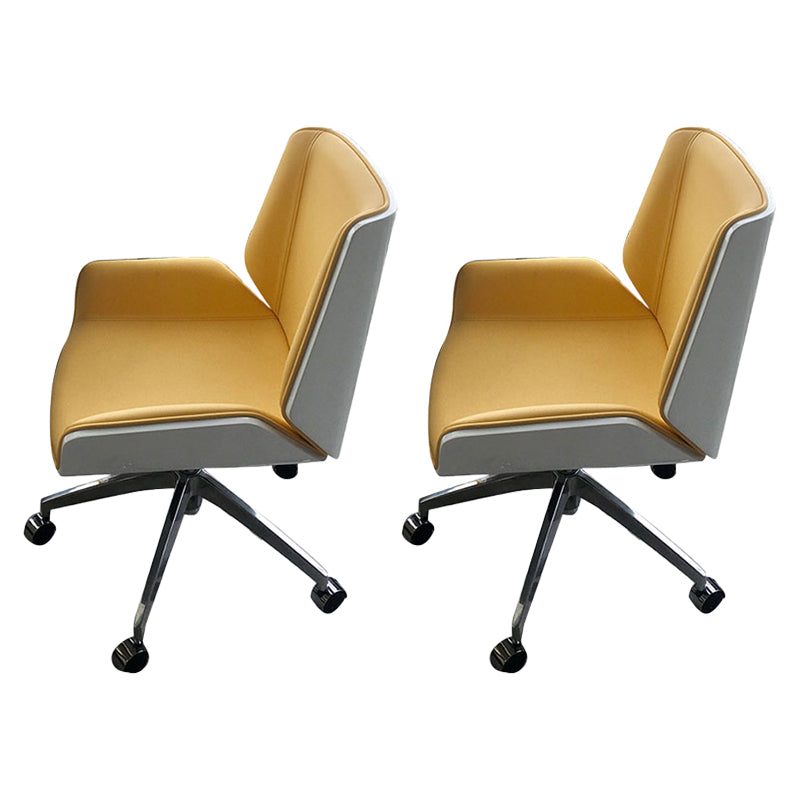 Armless Desk Chair Slide Modern Adjustable Seat Height Chair with Wheels Yellow 2 Piece Set Clearhalo 'furn' 'furn_office_chair' 'Furniture' 'Office Chairs' 'Office Furniture' 'office_chair' 6946903