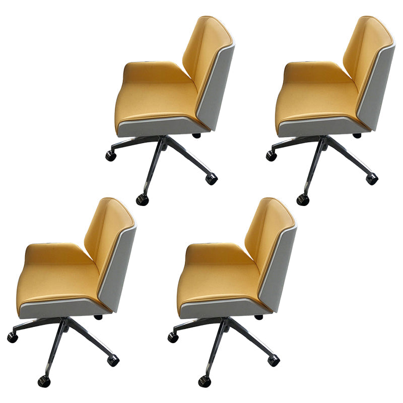 Armless Desk Chair Slide Modern Adjustable Seat Height Chair with Wheels Yellow 4 Piece Set Clearhalo 'furn' 'furn_office_chair' 'Furniture' 'Office Chairs' 'Office Furniture' 'office_chair' 6946904