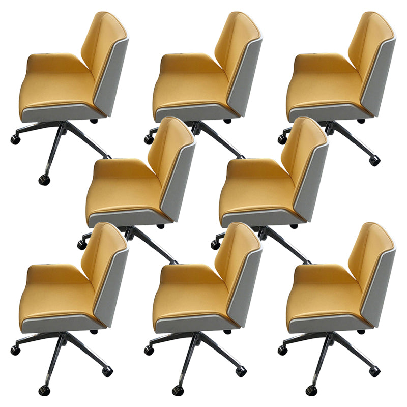Armless Desk Chair Slide Modern Adjustable Seat Height Chair with Wheels Yellow 8 Piece Set Clearhalo 'furn' 'furn_office_chair' 'Furniture' 'Office Chairs' 'Office Furniture' 'office_chair' 6946906