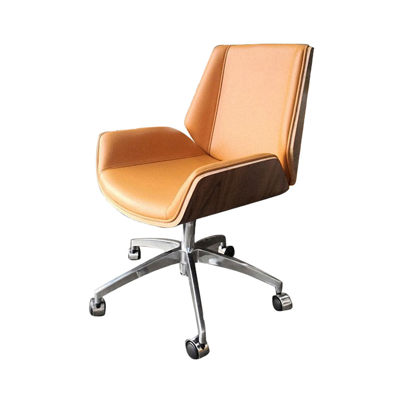 Armless Desk Chair Slide Modern Adjustable Seat Height Chair with Wheels Dark Yellow 1 Piece Clearhalo 'furn' 'furn_office_chair' 'Furniture' 'Office Chairs' 'Office Furniture' 'office_chair' 6946907