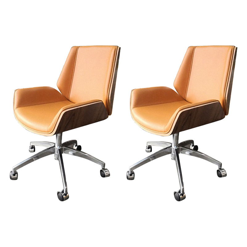 Armless Desk Chair Slide Modern Adjustable Seat Height Chair with Wheels Dark Yellow 2 Piece Set Clearhalo 'furn' 'furn_office_chair' 'Furniture' 'Office Chairs' 'Office Furniture' 'office_chair' 6946908