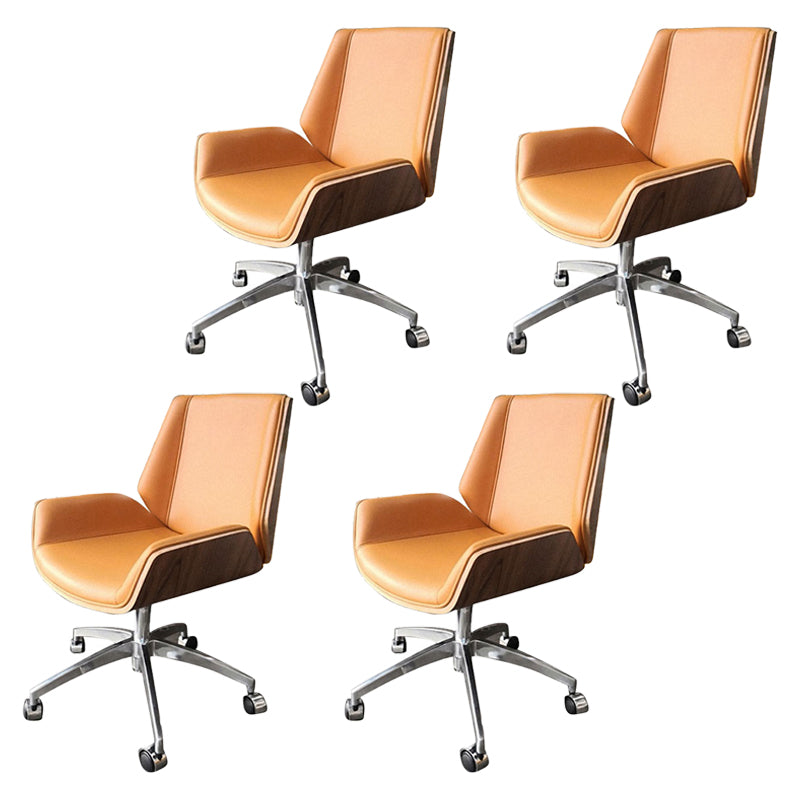 Armless Desk Chair Slide Modern Adjustable Seat Height Chair with Wheels Dark Yellow 4 Piece Set Clearhalo 'furn' 'furn_office_chair' 'Furniture' 'Office Chairs' 'Office Furniture' 'office_chair' 6946909