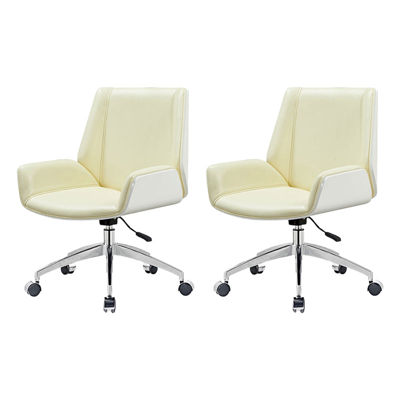 Armless Desk Chair Slide Modern Adjustable Seat Height Chair with Wheels Yellow White 2 Piece Set Clearhalo 'furn' 'furn_office_chair' 'Furniture' 'Office Chairs' 'Office Furniture' 'office_chair' 6946913