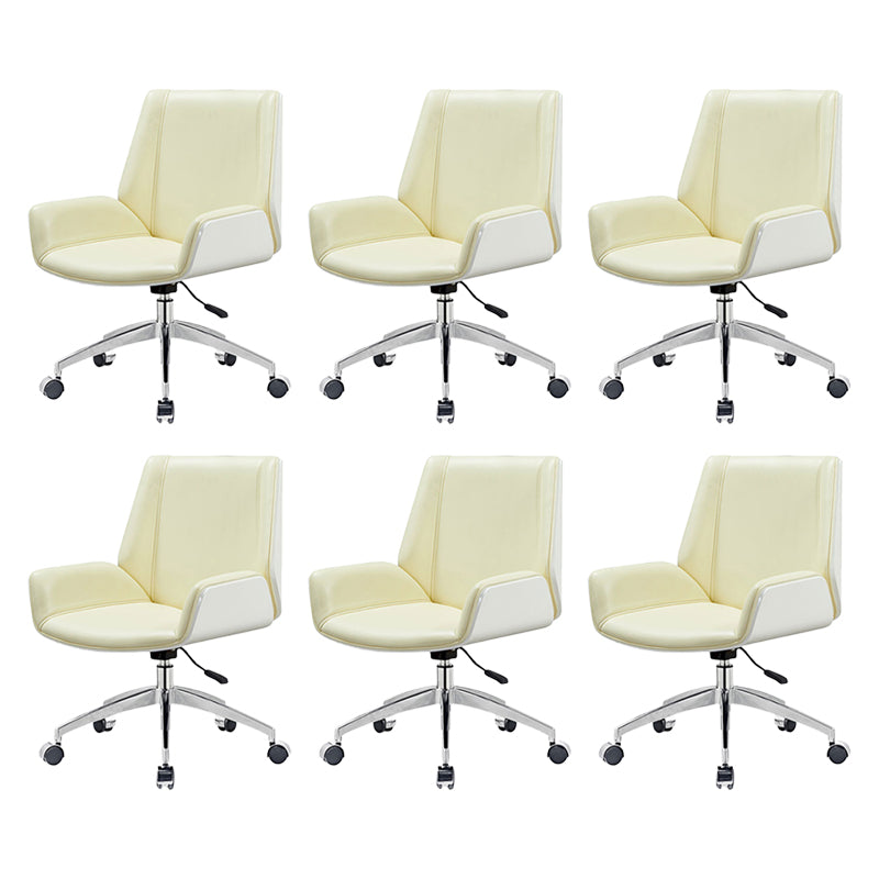 Armless Desk Chair Slide Modern Adjustable Seat Height Chair with Wheels Yellow White 6 Piece Set Clearhalo 'furn' 'furn_office_chair' 'Furniture' 'Office Chairs' 'Office Furniture' 'office_chair' 6946915