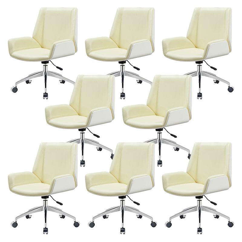 Armless Desk Chair Slide Modern Adjustable Seat Height Chair with Wheels Yellow White 8 Piece Set Clearhalo 'furn' 'furn_office_chair' 'Furniture' 'Office Chairs' 'Office Furniture' 'office_chair' 6946916