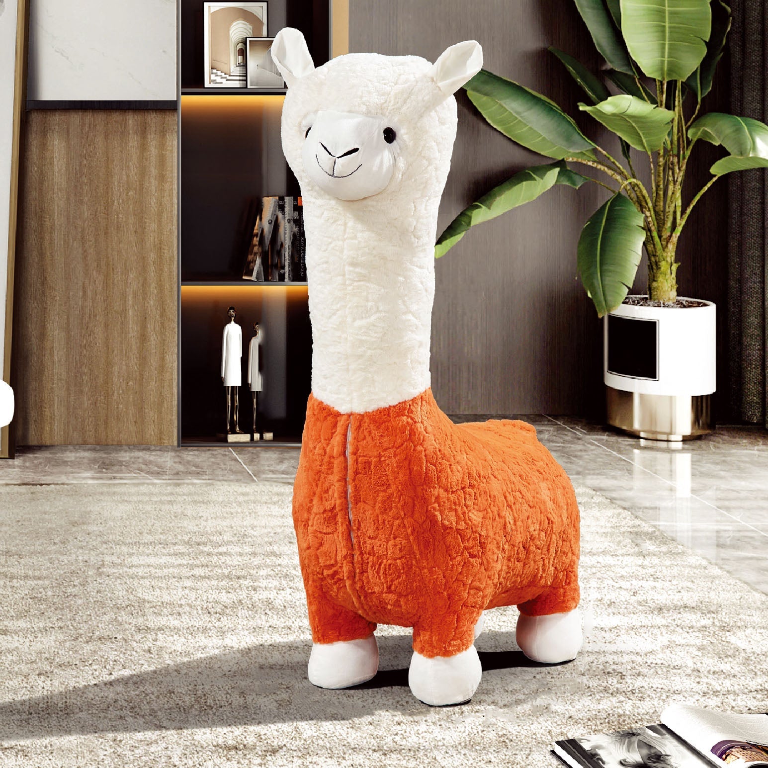 Plush Standard Stool Modern Simple Children's Alpaca Animal Stool Orange 1 Piece Clearhalo 'furn' 'furn_ottomans_poufs' 'Furniture' 'Living Room Furniture' 'Ottomans & Poufs' 'ottomans_poufs' 6947727