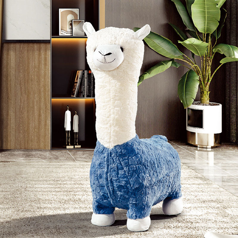 Plush Standard Stool Modern Simple Children's Alpaca Animal Stool Blue 1 Piece Clearhalo 'furn' 'furn_ottomans_poufs' 'Furniture' 'Living Room Furniture' 'Ottomans & Poufs' 'ottomans_poufs' 6947734