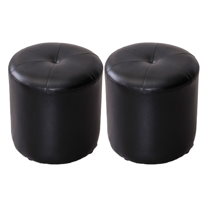 Genuine Leather Standard Stool Modern Style Simple Round Stool Black 2 Piece Set Clearhalo 'furn' 'furn_ottomans_poufs' 'Furniture' 'Living Room Furniture' 'Ottomans & Poufs' 'ottomans_poufs' 6947747