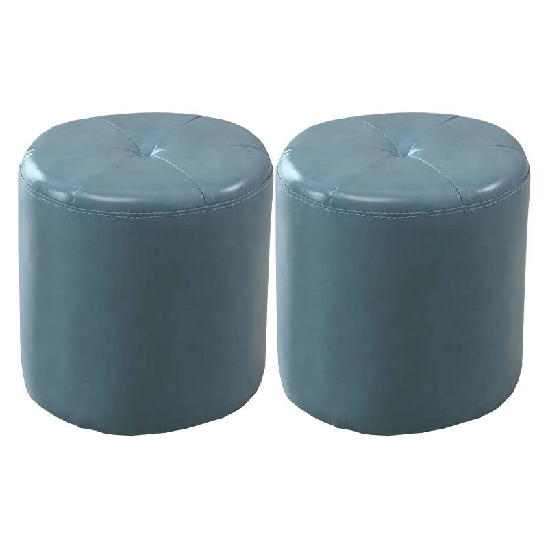 Genuine Leather Standard Stool Modern Style Simple Round Stool Light Blue 2 Piece Set Clearhalo 'furn' 'furn_ottomans_poufs' 'Furniture' 'Living Room Furniture' 'Ottomans & Poufs' 'ottomans_poufs' 6947759