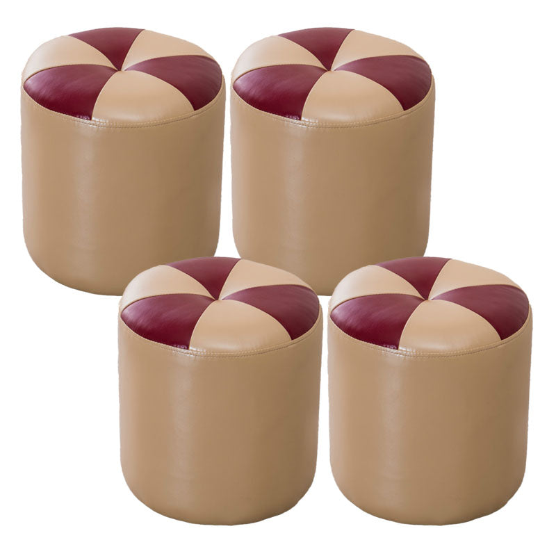 Genuine Leather Standard Stool Modern Style Simple Round Stool Light Khaki 4 Piece Set Clearhalo 'furn' 'furn_ottomans_poufs' 'Furniture' 'Living Room Furniture' 'Ottomans & Poufs' 'ottomans_poufs' 6947786