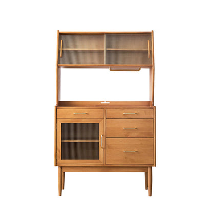 Contemporary China Cabinet Wooden Glass Doors Dining Hutch with Drawers 33"L x 16"W x 65"H Cherry Clearhalo 'Display & China Cabinets' 'display_china_cabinets' 'furn' 'furn_display_china_cabinets' 'Furniture' 'Kitchen & Dining Furniture' 6949441