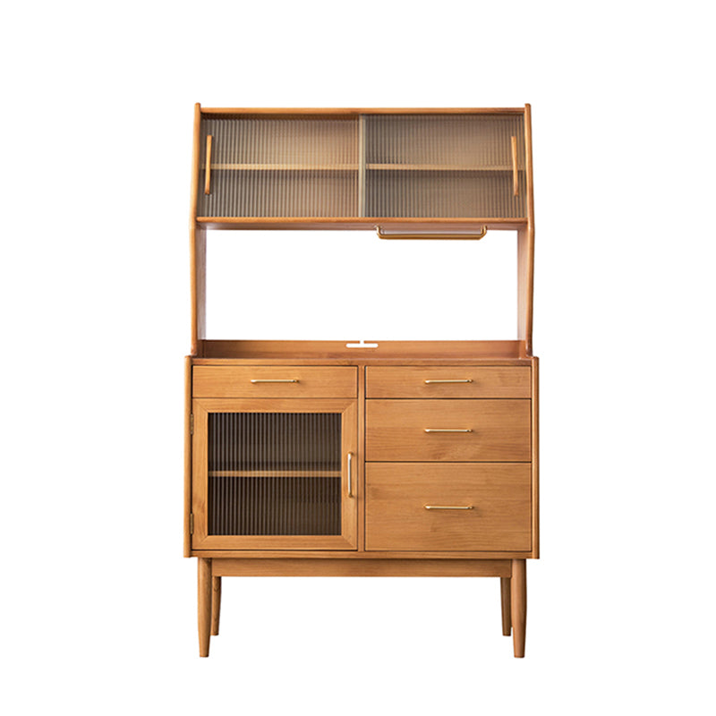 Contemporary China Cabinet Wooden Glass Doors Dining Hutch with Drawers 39"L x 16"W x 65"H Cherry Clearhalo 'Display & China Cabinets' 'display_china_cabinets' 'furn' 'furn_display_china_cabinets' 'Furniture' 'Kitchen & Dining Furniture' 6949442