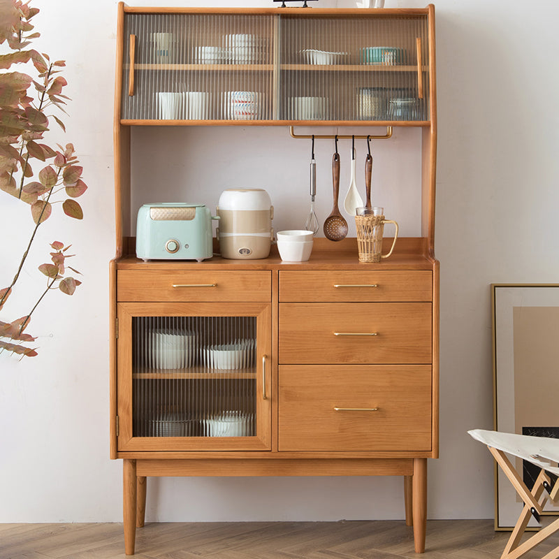 Contemporary China Cabinet Wooden Glass Doors Dining Hutch with Drawers Clearhalo 'Display & China Cabinets' 'display_china_cabinets' 'furn' 'furn_display_china_cabinets' 'Furniture' 'Kitchen & Dining Furniture' 6949443