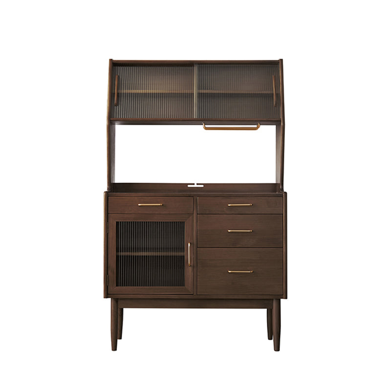 Contemporary China Cabinet Wooden Glass Doors Dining Hutch with Drawers 33"L x 16"W x 65"H Nut-Brown Clearhalo 'Display & China Cabinets' 'display_china_cabinets' 'furn' 'furn_display_china_cabinets' 'Furniture' 'Kitchen & Dining Furniture' 6949446