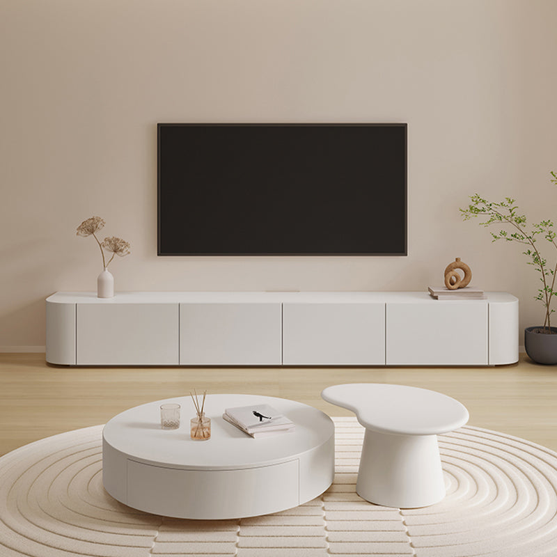 Consola multimedia moderna de madera de ingeniería, consola de TV blanca con 3 cajones