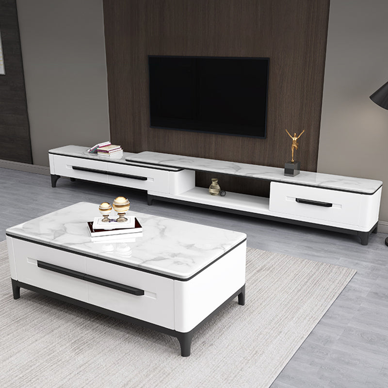 2 Drawers TV Console Modern Stone Media Console with Splayed Wooden Legs Clearhalo 'furn' 'furn_tv_stands_entertainment_centers' 'Furniture' 'Living Room Furniture' 'TV Stands & Entertainment Centers' 'TV Stands & Media Storage Furniture' 'tv_stands_entertainment_centers' 6949571