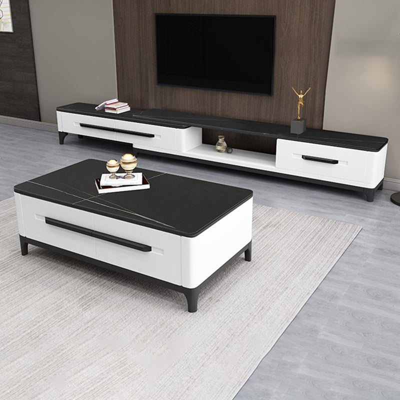2 Drawers TV Console Modern Stone Media Console with Splayed Wooden Legs Clearhalo 'furn' 'furn_tv_stands_entertainment_centers' 'Furniture' 'Living Room Furniture' 'TV Stands & Entertainment Centers' 'TV Stands & Media Storage Furniture' 'tv_stands_entertainment_centers' 6949574