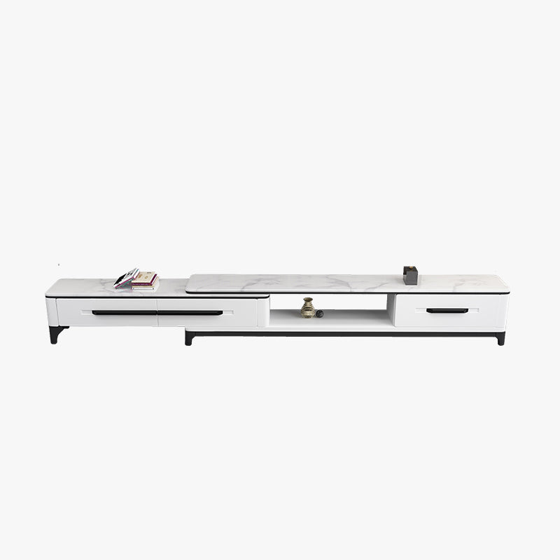 2 Drawers TV Console Modern Stone Media Console with Splayed Wooden Legs 75"L x 13"W x 17"H White Clearhalo 'furn' 'furn_tv_stands_entertainment_centers' 'Furniture' 'Living Room Furniture' 'TV Stands & Entertainment Centers' 'TV Stands & Media Storage Furniture' 'tv_stands_entertainment_centers' 6949575