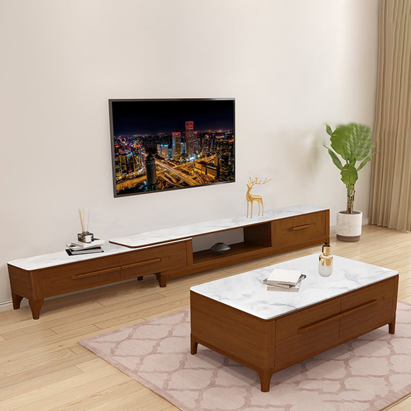 2 Drawers TV Console Modern Stone Media Console with Splayed Wooden Legs Clearhalo 'furn' 'furn_tv_stands_entertainment_centers' 'Furniture' 'Living Room Furniture' 'TV Stands & Entertainment Centers' 'TV Stands & Media Storage Furniture' 'tv_stands_entertainment_centers' 6949576