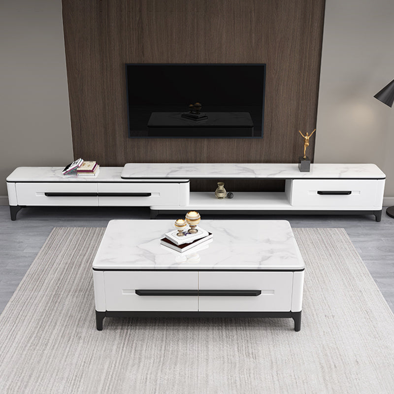 2 Drawers TV Console Modern Stone Media Console with Splayed Wooden Legs Clearhalo 'furn' 'furn_tv_stands_entertainment_centers' 'Furniture' 'Living Room Furniture' 'TV Stands & Entertainment Centers' 'TV Stands & Media Storage Furniture' 'tv_stands_entertainment_centers' 6949578