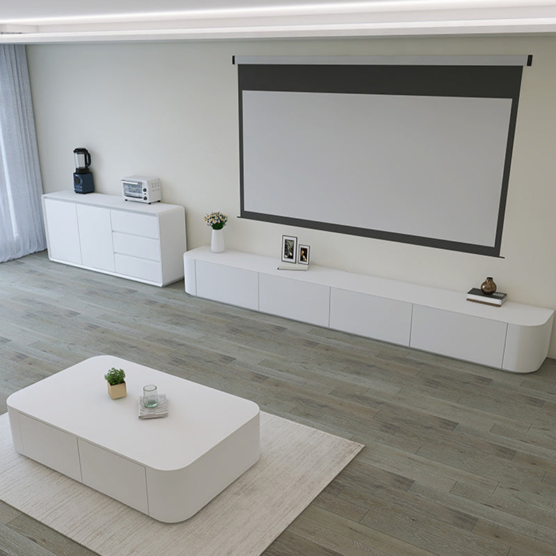 Faux Wood White Media Console Modern Cable Management TV Console Clearhalo 'furn' 'furn_tv_stands_entertainment_centers' 'Furniture' 'Living Room Furniture' 'TV Stands & Entertainment Centers' 'TV Stands & Media Storage Furniture' 'tv_stands_entertainment_centers' 6949590