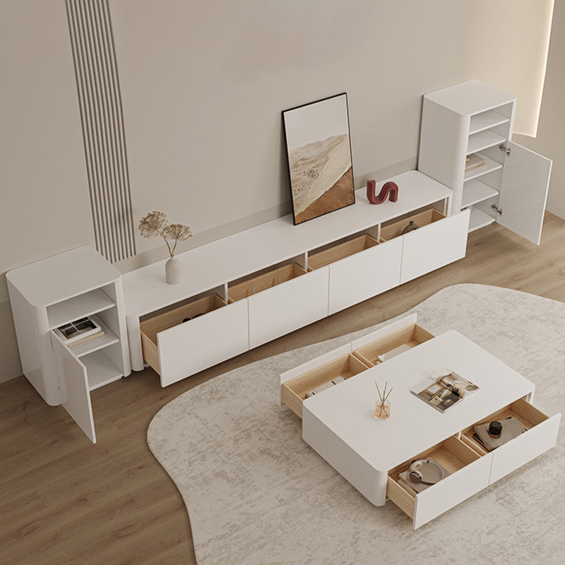 White TV Console Modern Cable Management Engineered Wood Media Console Clearhalo 'furn' 'furn_tv_stands_entertainment_centers' 'Furniture' 'Living Room Furniture' 'TV Stands & Entertainment Centers' 'TV Stands & Media Storage Furniture' 'tv_stands_entertainment_centers' 6949610