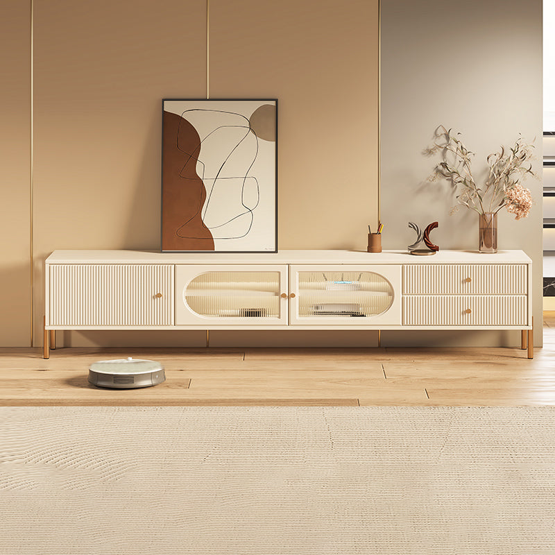 Console TV bianca per la gestione dei cavi Console multimediale moderna in legno ingegnerizzato