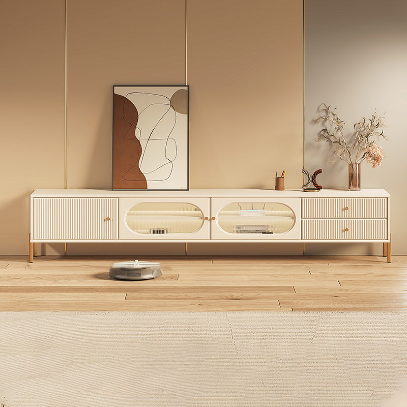 Console TV bianca per la gestione dei cavi Console multimediale moderna in legno ingegnerizzato