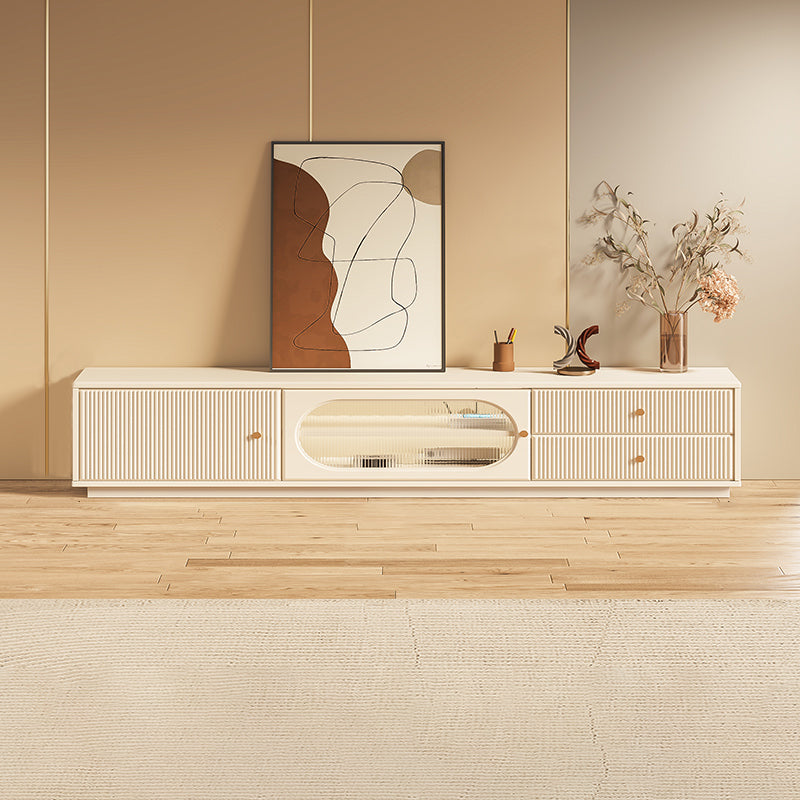 Console TV bianca per la gestione dei cavi Console multimediale moderna in legno ingegnerizzato
