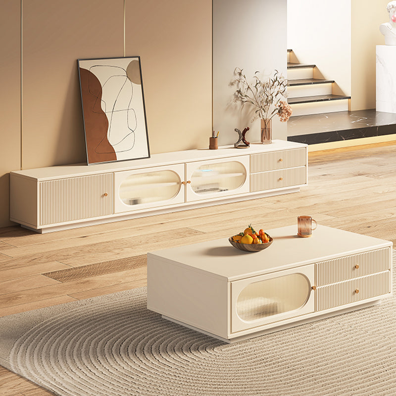 Console TV bianca per la gestione dei cavi Console multimediale moderna in legno ingegnerizzato