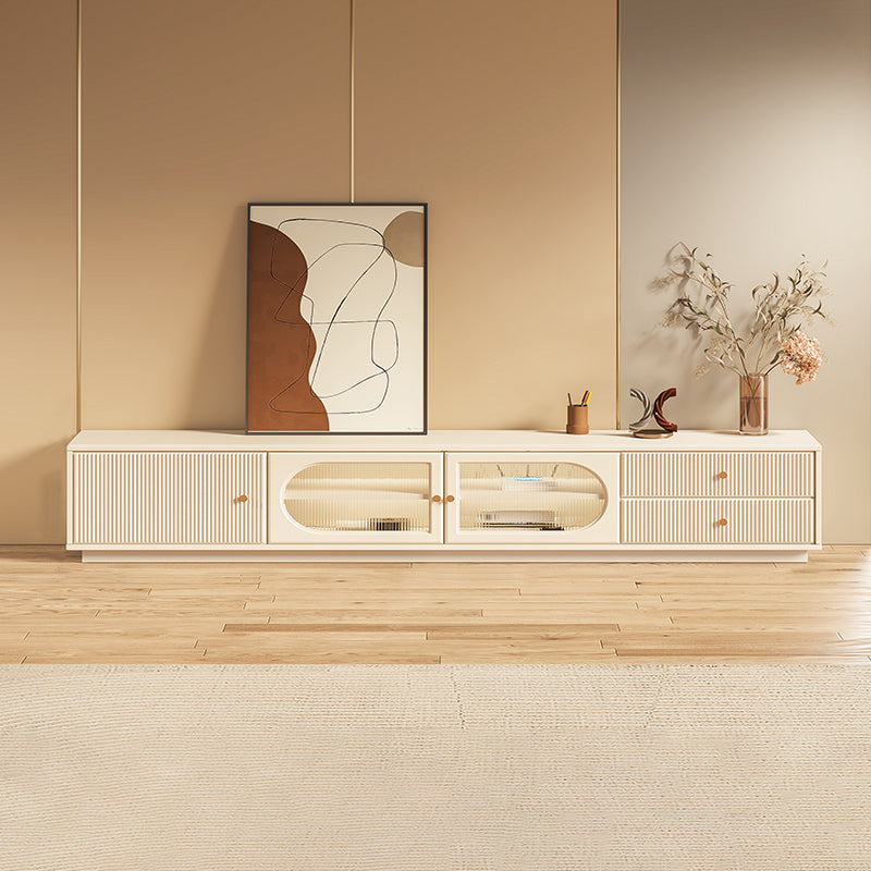 Console TV bianca per la gestione dei cavi Console multimediale moderna in legno ingegnerizzato