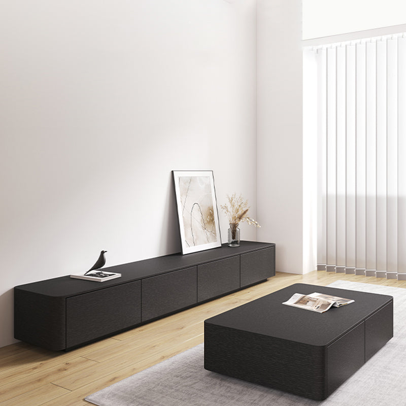 Modern Black TV Console Engineered Wood Cable Management Media Console Clearhalo 'furn' 'furn_tv_stands_entertainment_centers' 'Furniture' 'Living Room Furniture' 'TV Stands & Entertainment Centers' 'TV Stands & Media Storage Furniture' 'tv_stands_entertainment_centers' 6949681