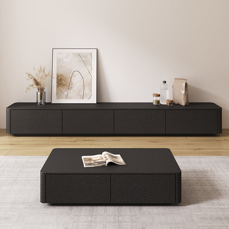 Modern Black TV Console Engineered Wood Cable Management Media Console Clearhalo 'furn' 'furn_tv_stands_entertainment_centers' 'Furniture' 'Living Room Furniture' 'TV Stands & Entertainment Centers' 'TV Stands & Media Storage Furniture' 'tv_stands_entertainment_centers' 6949683