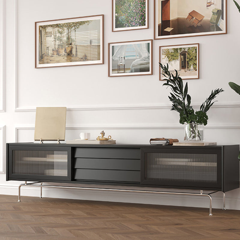 Scandinavian TV Stand Console Solid Wood TV Console for Living Room 94"L x 15"W x 21"H Black Clearhalo 'furn' 'furn_tv_stands_entertainment_centers' 'Furniture' 'Living Room Furniture' 'TV Stands & Entertainment Centers' 'TV Stands & Media Storage Furniture' 'tv_stands_entertainment_centers' 6949698