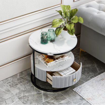 Stone Accent Table Nightstand Open Storage Bedside Cabinet for Bedroom