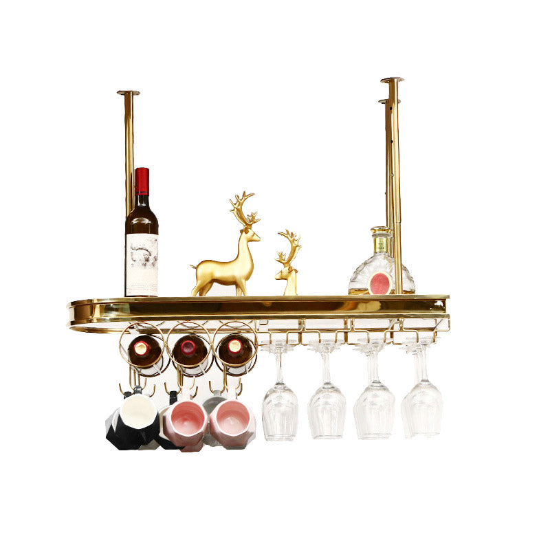 Glam Style Hanging Wine Rack Metal Wine Bottle & Glass Rack for Bar 31.5"L x 12"W x 20"H Brass 1 Piece Clearhalo 'furn' 'furn_wine_racks' 'Furniture' 'Kitchen & Dining Furniture' 'Wine Racks' 'wine_racks' 6953539