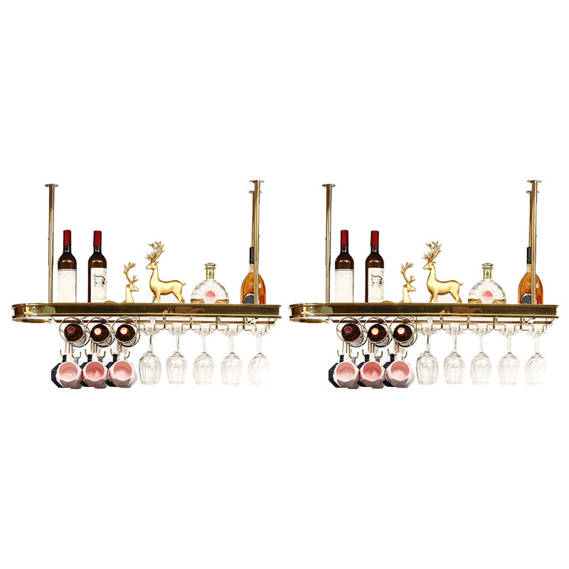 Glam Style Hanging Wine Rack Metal Wine Bottle & Glass Rack for Bar 39"L x 12"W x 20"H Brass 2 Piece Set Clearhalo 'furn' 'furn_wine_racks' 'Furniture' 'Kitchen & Dining Furniture' 'Wine Racks' 'wine_racks' 6953553