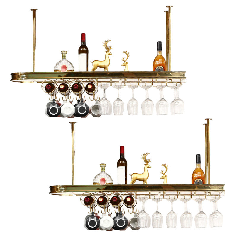 Glam Style Hanging Wine Rack Metal Wine Bottle & Glass Rack for Bar 47"L x 12"W x 20"H Brass 2 Piece Set Clearhalo 'furn' 'furn_wine_racks' 'Furniture' 'Kitchen & Dining Furniture' 'Wine Racks' 'wine_racks' 6953559