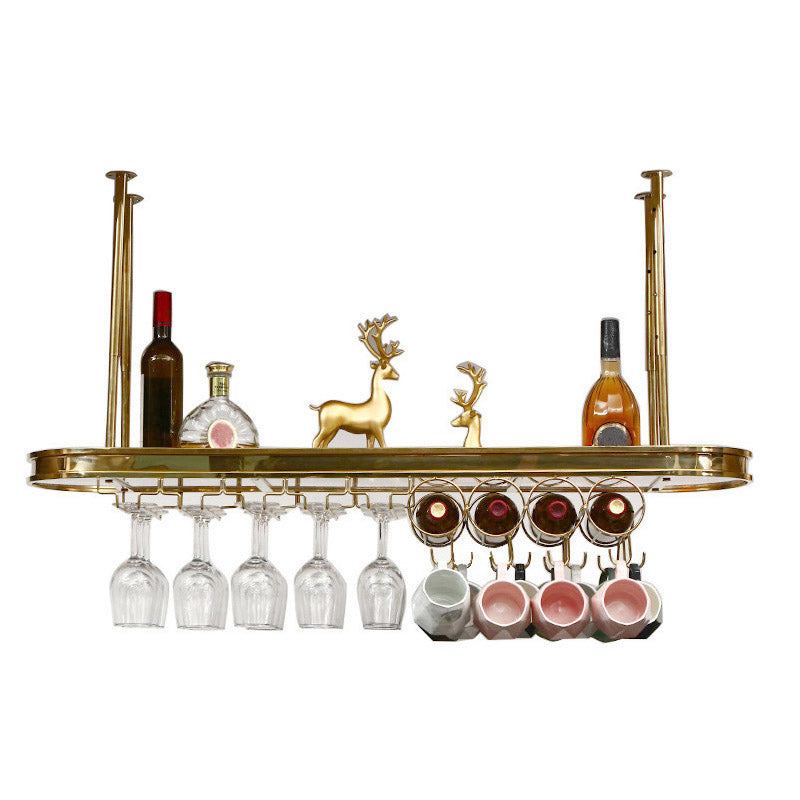 Glam Style Hanging Wine Rack Metal Wine Bottle & Glass Rack for Bar 47"L x 12"W x 20"H Gold 1 Piece Clearhalo 'furn' 'furn_wine_racks' 'Furniture' 'Kitchen & Dining Furniture' 'Wine Racks' 'wine_racks' 6953561