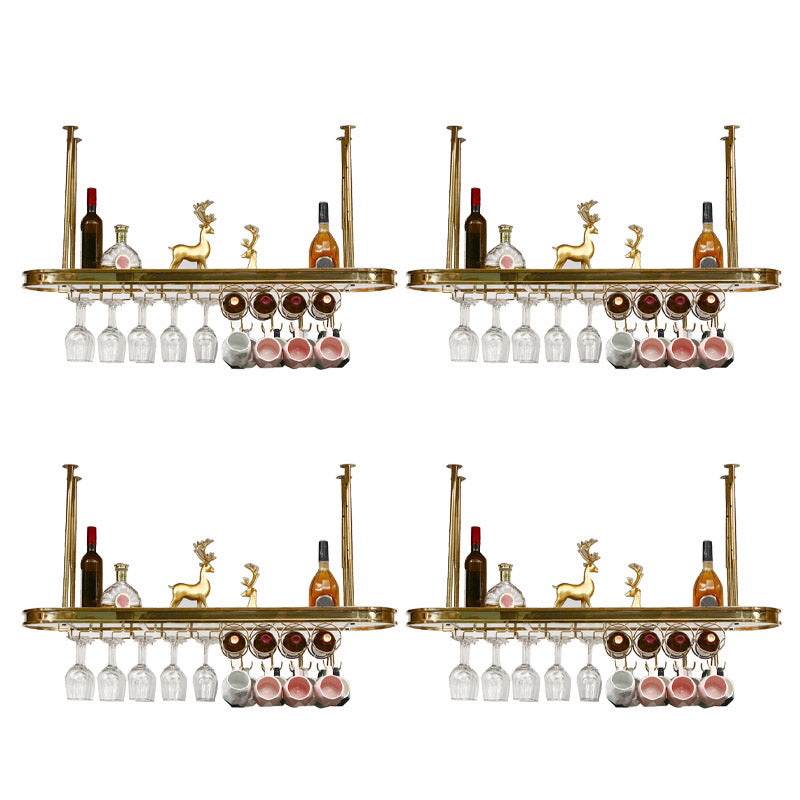 Glam Style Hanging Wine Rack Metal Wine Bottle & Glass Rack for Bar 47"L x 12"W x 20"H Gold 4 Piece Set Clearhalo 'furn' 'furn_wine_racks' 'Furniture' 'Kitchen & Dining Furniture' 'Wine Racks' 'wine_racks' 6953563