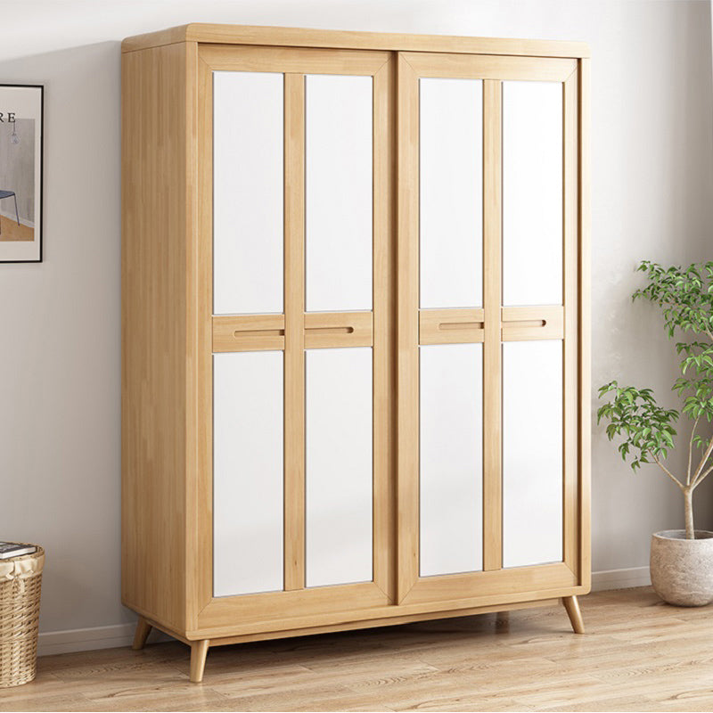 Freestanding Solid Wood Wardrobe Modern Wardrobe Armoire with 2 Doors and 1 Drawer Natural Wood White Clearhalo 'Armoires & Wardrobes' 'armoires_wardrobes' 'Bedroom Furniture' 'furn' 'furn_armoires_wardrobes' 'Furniture' 6953753