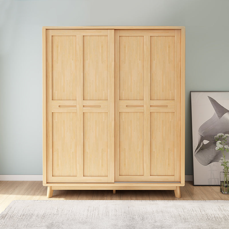 Freestanding Solid Wood Wardrobe Modern Wardrobe Armoire with 2 Doors and 1 Drawer Natural Clearhalo 'Armoires & Wardrobes' 'armoires_wardrobes' 'Bedroom Furniture' 'furn' 'furn_armoires_wardrobes' 'Furniture' 6953754