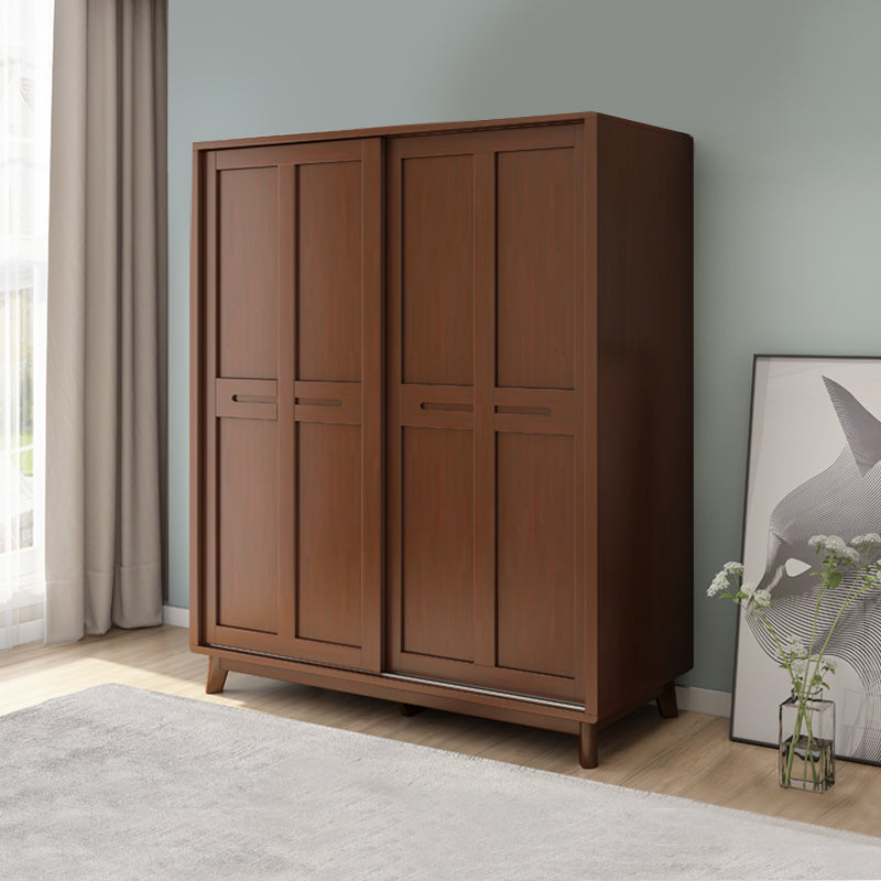 Freestanding Solid Wood Wardrobe Modern Wardrobe Armoire with 2 Doors and 1 Drawer Walnut Clearhalo 'Armoires & Wardrobes' 'armoires_wardrobes' 'Bedroom Furniture' 'furn' 'furn_armoires_wardrobes' 'Furniture' 6953755