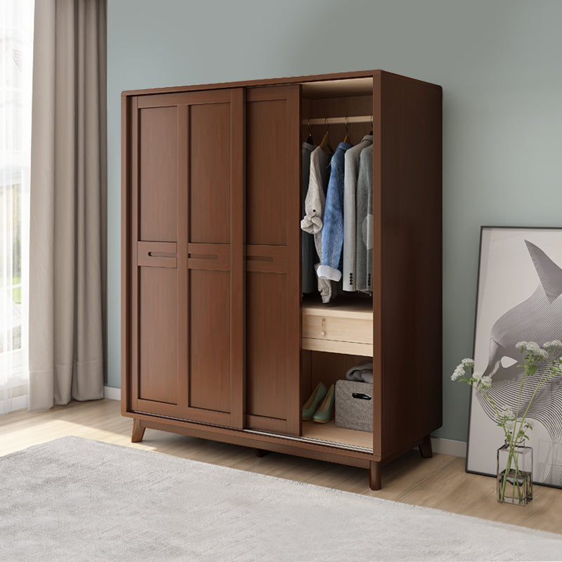 Freestanding Solid Wood Wardrobe Modern Wardrobe Armoire with 2 Doors and 1 Drawer Clearhalo 'Armoires & Wardrobes' 'armoires_wardrobes' 'Bedroom Furniture' 'furn' 'furn_armoires_wardrobes' 'Furniture' 6953756