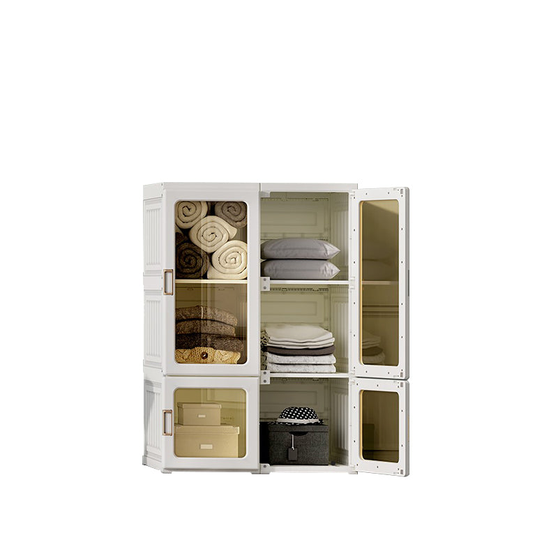 Guardaroba pieghevole di plastica autoportante contemporaneo con ripiani in bianco