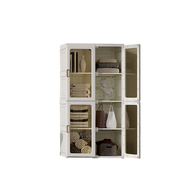 Guardaroba pieghevole di plastica autoportante contemporaneo con ripiani in bianco