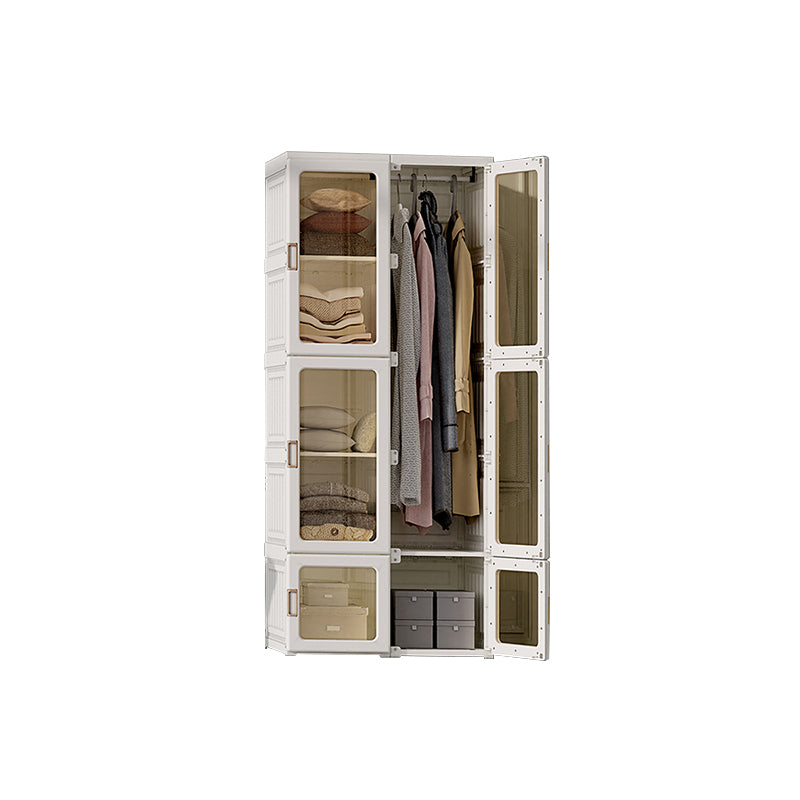 Guardaroba pieghevole di plastica autoportante contemporaneo con ripiani in bianco