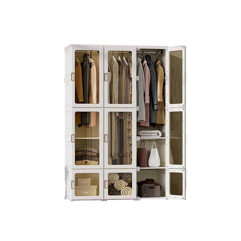 Guardaroba pieghevole di plastica autoportante contemporaneo con ripiani in bianco