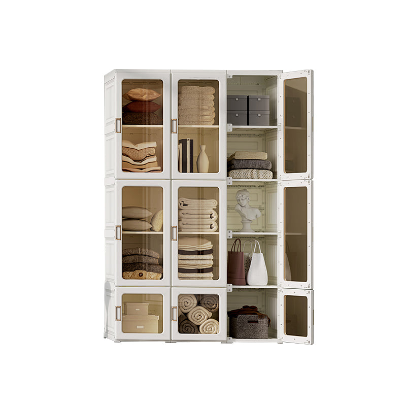 Guardaroba pieghevole di plastica autoportante contemporaneo con ripiani in bianco